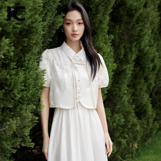 *IC新中式国风盘扣两件套连衣裙短袖t恤女中长款半身裙休闲套装 商品图0