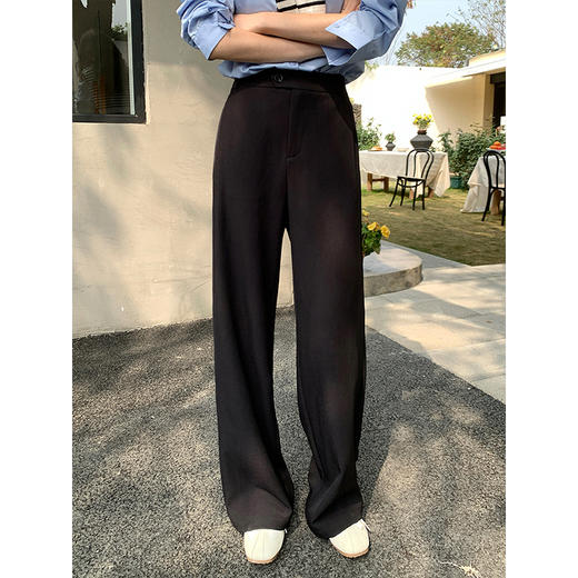 【五折购】熙世界黑色窄版直筒西装裤女春秋2025新款宽松垂感阔腿裤休闲西裤 商品图3
