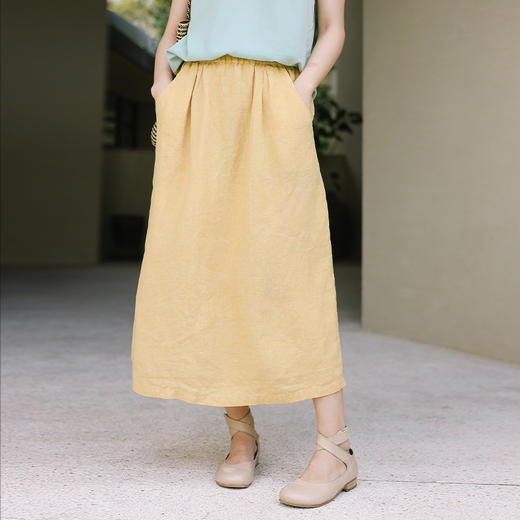 绽放旅行女装197朵/亚麻全腰松紧内加抽绳后开衩宽松显瘦半身裙 商品图2