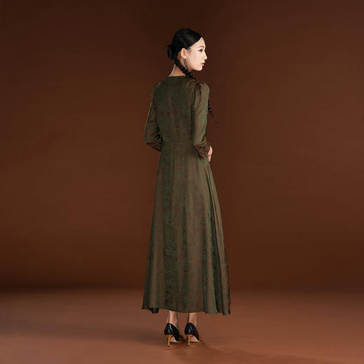 吉祥衣家国风V领气质优雅高级新中式显瘦轻奢女装山扶晚月连衣裙 商品图3