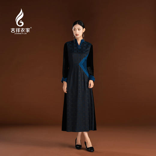 吉祥衣家新中式国风复古春季新款高端显瘦修身女装静姝雅韵连衣裙 商品图0