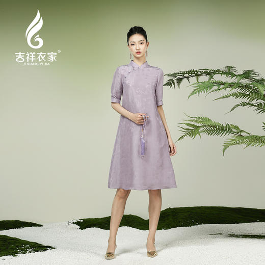 吉祥衣家新中式国风夏新款高端气质显瘦修身女装摇首出红尘连衣裙 商品图0