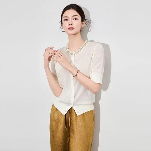【高货wl】全新升级【铂金会员192/天猫259/差价67】(73233) 洛诗琳法式轻奢重工钉珠圆领短袖针织开衫名媛气质上衣 商品图3