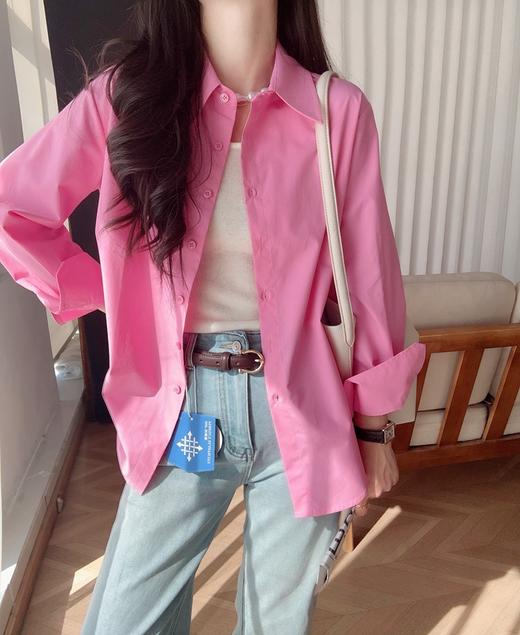 超养眼玫粉色莱赛尔棉舒适透气翻领长袖衬衫 商品图4