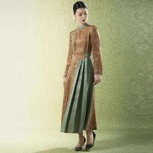 吉祥衣家新中式国风夏新款高端气质显瘦修身女装半盏青绿连衣裙 商品图1