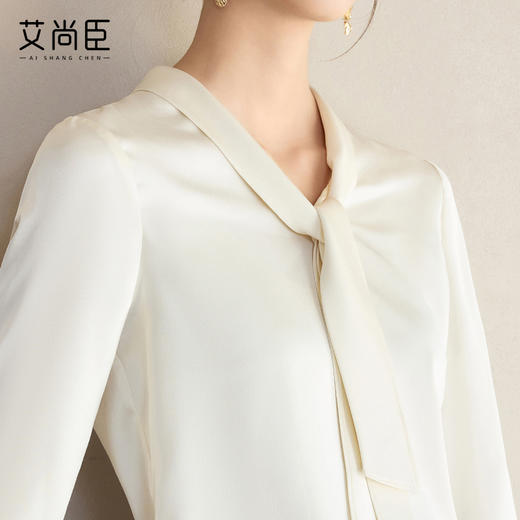 艾尚臣通勤杏色衬衣设计感小众法式小衫飘带衬衫女长袖面试上衣春 商品图2