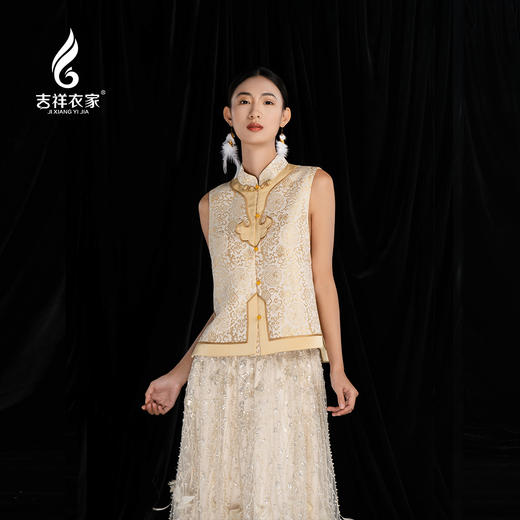 吉祥衣家新中式原创提花减龄圆领刺绣国风高级感女装纹彩如意马甲 商品图3