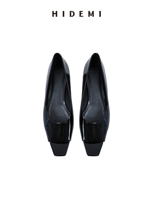HIDEMI 进口牛漆皮极简设计感鱼嘴镂空露趾小坡跟增高单鞋 白色/黑色 商品图9
