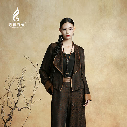 吉祥衣家花罗香云纱透孔提花设计感新中式女装雾里山茶上衣外套 商品图4