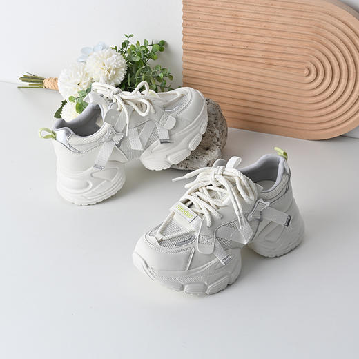 经典鲨2025夏季新品韩版时尚网状透气舒适潮酷系带显高老爹鞋女KW160-529171 商品图1