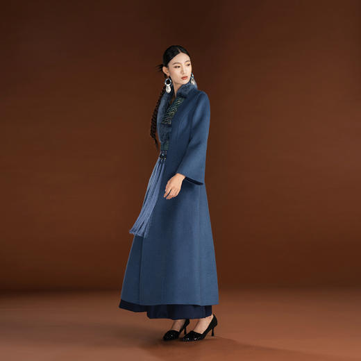 吉祥衣家绵羊毛水貂毛女装大衣典雅新中式国风毛呢螭龙悠悠外套 商品图2