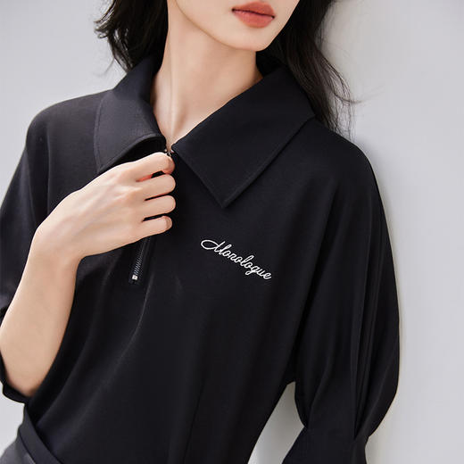 IC黑色简约修身弹力收腰连衣裙女新款夏季休闲气质通勤裙子 商品图3