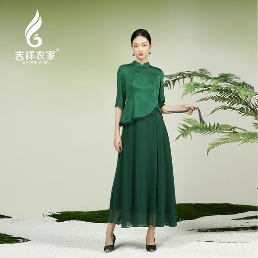 吉祥衣家新中式国风夏新款高端气质显瘦修身女装清扬婉邂逅连衣裙 商品图0