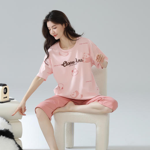 【免穿内衣可外出家居服】自带胸垫纯棉睡衣套装 甜美简约全棉短袖七分裤夏季薄款舒适家居服 商品图10