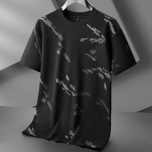 【棉质】【DPF】大依优型大码短袖T恤晕染印花半袖夏季时尚加肥加大胖子休闲圆领潮流上衣男士 商品图1