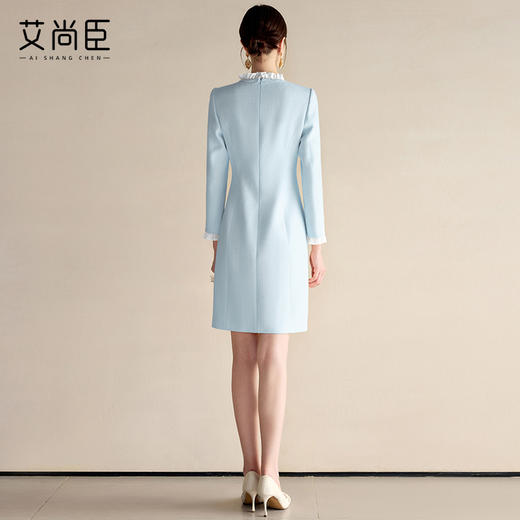艾尚臣小香风连衣裙女2025春季新款时尚长袖裙子优雅花边领西装裙 商品图4