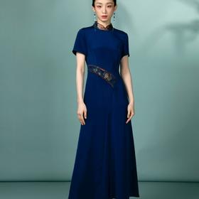 吉祥衣家新中式国风复古气质女装春夏款高级感轻奢锦绣水云连衣裙