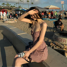 ROMI STUDIO“美式复古”100%棉A字收腰格纹吊带连衣裙 RW24RLM0457(现货)