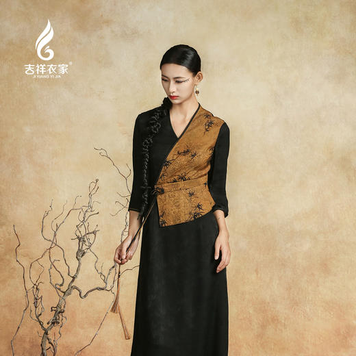 吉祥衣家新中式国风春夏新款高端气质显瘦修身女装青竹丹枫连衣裙 商品图4