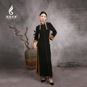 吉祥衣家新中式国风春夏新款高端气质显瘦修身女装游云惊龙连衣裙