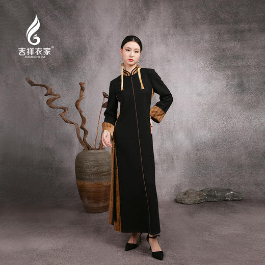 吉祥衣家新中式国风春夏新款高端气质显瘦修身女装游云惊龙连衣裙 商品图0