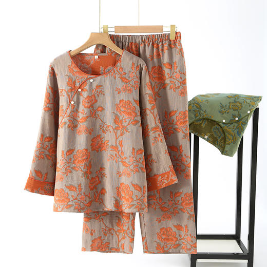 雀说 纯棉国风睡衣新中式双层纱薄款家居服 商品图5