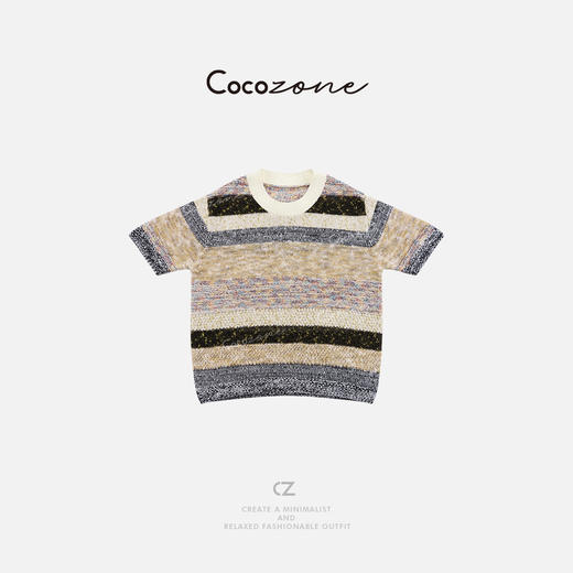 COCO ZONE 刘一一2025新款撞色休闲圆领短袖针织衫CD2A0657 商品图0