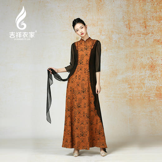 吉祥衣家新中式国风夏新款高端气质显瘦修身女装瞻彼日月连衣裙 商品图2