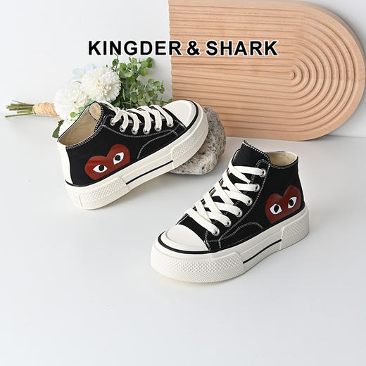 经典鲨2025春季新品时尚高帮百搭圆头系带平底潮流休闲鞋板鞋女KW142-517071 商品图0