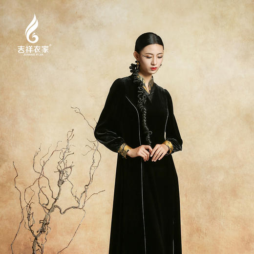 吉祥衣家新中式国风高级气质修身轻奢优雅云锦女装墨香锦年连衣裙 商品图2