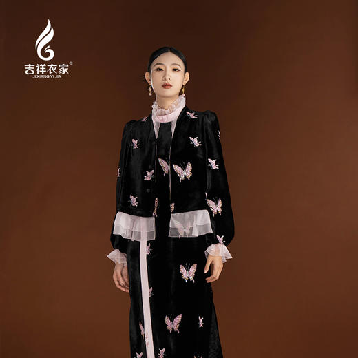 吉祥衣家新中式国风女装轻奢气质高级感小香风蝶引半江月外套上衣 商品图1