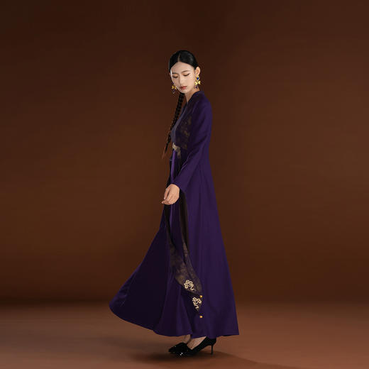 吉祥衣家V领鎏金紫色香云纱轻奢高级新国风新中式此内美兮连衣裙 商品图2