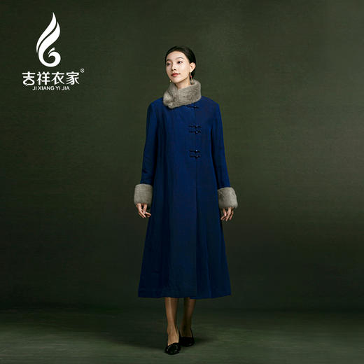 吉祥衣家水貂毛毛领保暖新中式复古国风女装长款寒香见棉服外套 商品图1