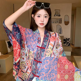 雀说国风双层盘扣丝巾女夏季空调房披肩新款民族风旗袍围巾ALJ372JZ