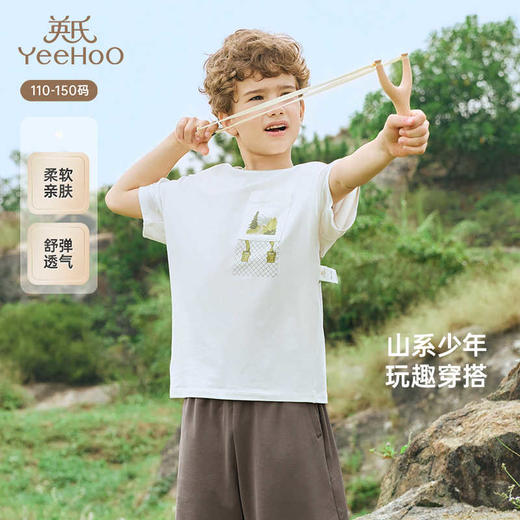 英氏儿童T恤夏季透气休闲男大童短袖白色上衣2025新款YRTCJ2R067A 商品图0