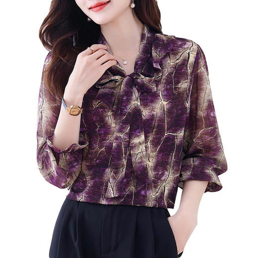 法式时尚雪纺飘带气质上衣，云锦丝荷叶领显瘦百搭衬衣KQL-E324N1408 商品图4