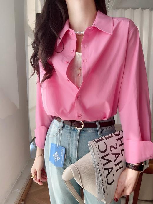 超养眼玫粉色莱赛尔棉舒适透气翻领长袖衬衫 商品图0