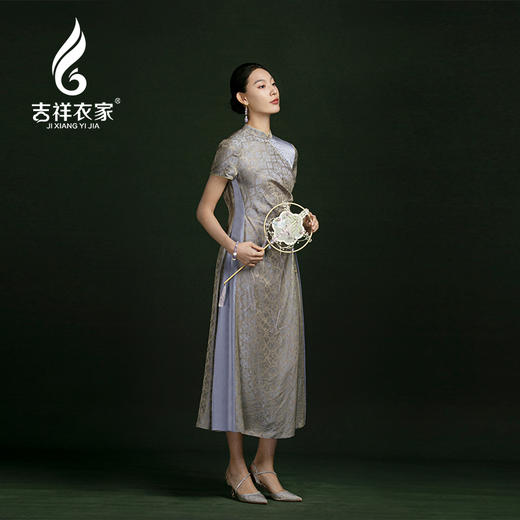吉祥衣家新中式国风春夏新款高端气质显瘦修身女装紫玉生烟连衣裙 商品图1