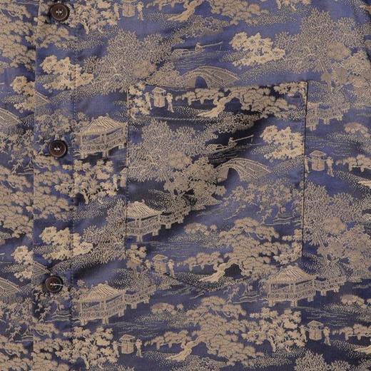 CS207夏季高级感新款国风暗纹提花撞色短袖衬衫情侣复古宽松衬衣 商品图3