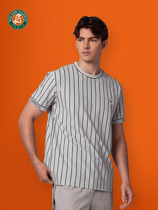 罗兰加洛斯法网速干网球短袖T恤夏季新款男竖条纹网球服运动上衣 商品图3