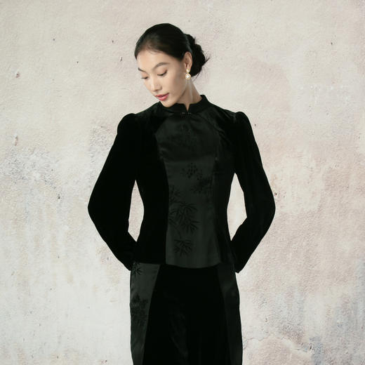吉祥衣家新中式国风夏新款高端气质显瘦修身黑色女装风瑶玉枝上衣 商品图1