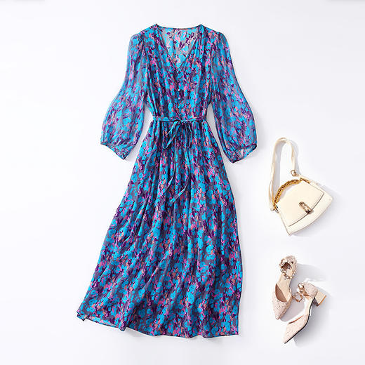 丁摩 100%桑蚕丝名媛法式真丝连衣裙90485 商品图5