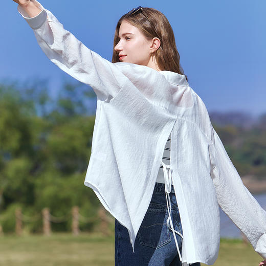 【百图lulu定制】【凉风防晒衫】凉感醋纤混纺  后背蝴蝶结 细绳 长袖防晒衫 商品图0