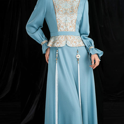 吉祥衣家新中式国风春季新款高端显瘦气质修身女装盛兮沓沓连衣裙 商品图4