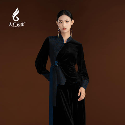 吉祥衣家新中式立领气质复古高端显瘦女装黑色透气琰芳华上衣外套 商品图0