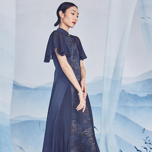 吉祥衣家新中式国风春夏新款高端气质显瘦修身女装凤舞鸾歌连衣裙 商品图3