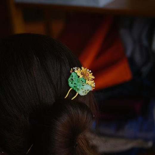 龢盒原创 清代老翡翠银鎏金发簪 商品图3