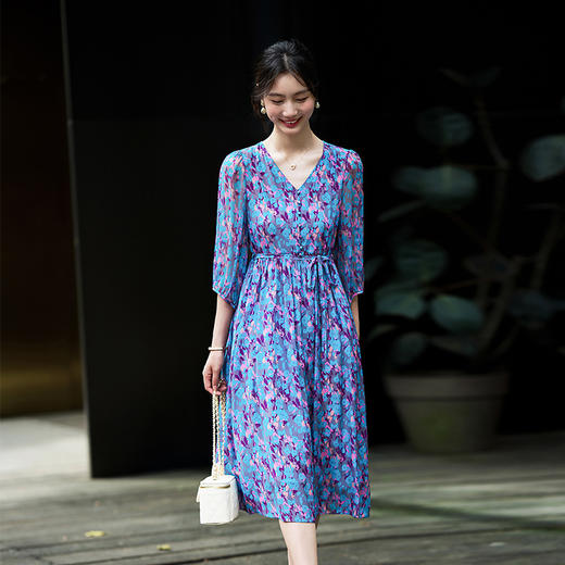 丁摩 100%桑蚕丝名媛法式真丝连衣裙90485 商品图4