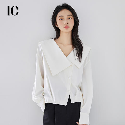 *IC 通勤白色衬衫宽松新款衬衣女修身气质设计感休闲长袖上衣 商品图0