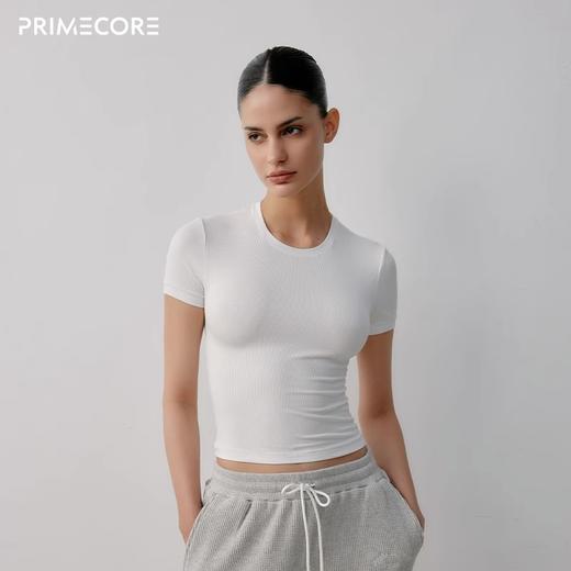 PRIMECORE 紧身t恤女式修身短袖螺纹t恤法式上衣紧身短袖修身打底 商品图3